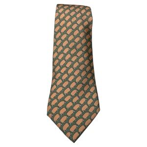 Hermès Lamb Sheep Print Silk Tie Green Pink #7367